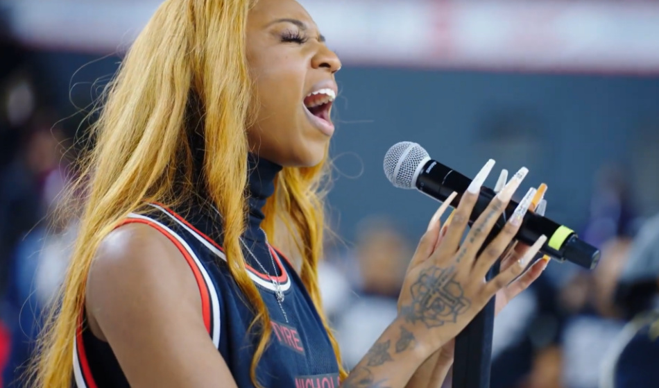 Gabby Samone performing the National Anthem during the CIAA event featured by HBCU Week NOW