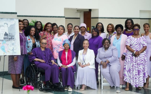 Members of Gamma Phi Delta Sorority attend Violet T. Lewis Day at Pensole Lewis College Detroit
